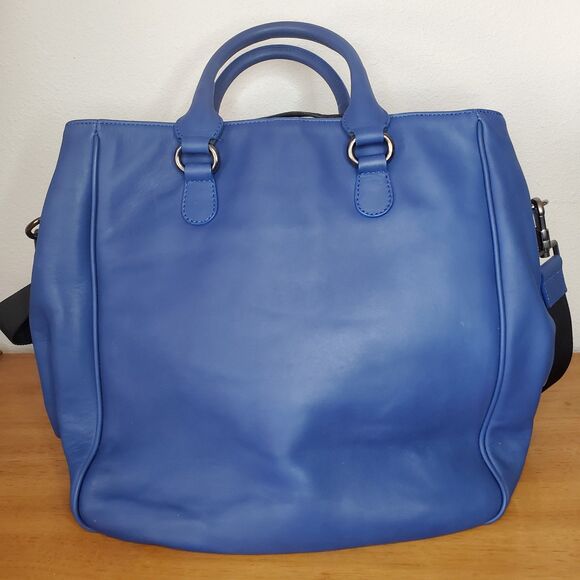 ARMANI COLLEZIONI Blue Calf Leather Tote Shoulder Bag Cross Body Work Travel - Picture 2 of 11